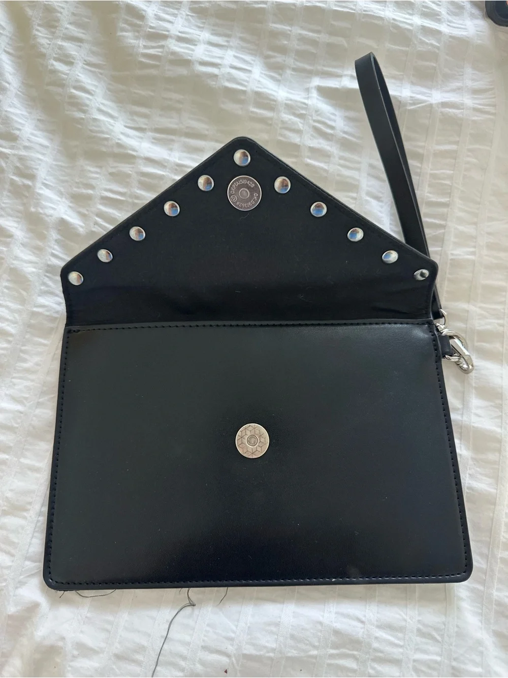 BCBGMAXAZRIA Black Studded Envelope Wristlet Clutch